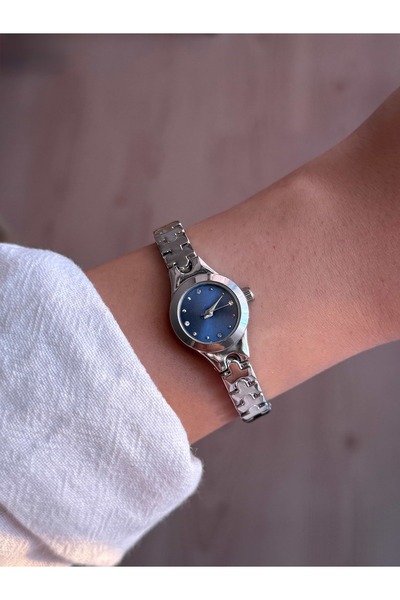 Vola Collection Navy Blue Dial Thin Cord Vintage Steel Silver Minimal Women Wrist Watch - 45