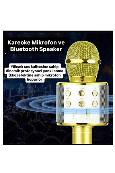 WASHA Türkçe Seslendirme Karaoke Mikrofonu Bluetooth Mikrofon Bluetooth Speaker Hoparlör Aux-Tf-Usb Giriş
