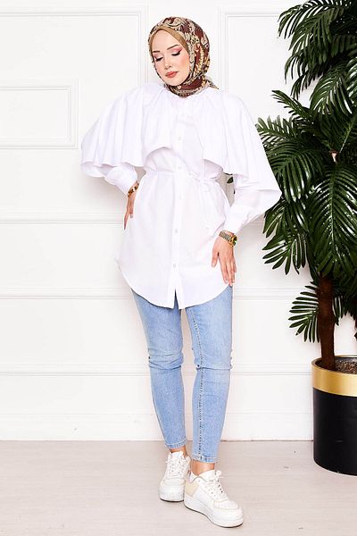 MODA Terikoton Judge Collar Shirt Tunic with Cape