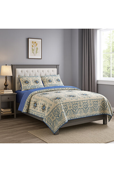 HARMONİ Karışık Desenlli Mavi Çift Kişilik Nevresim Takımı