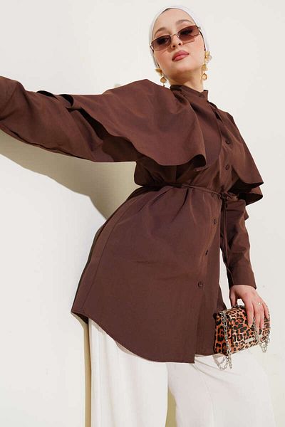 MODA Terikoton Judge Collar Shirt Tunic with Cape