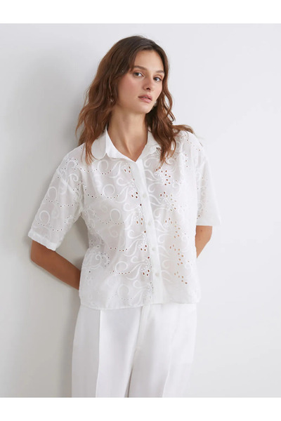 LC Waikiki LCW Vision Ekru Ajurlu Brode Kadın Gömlek