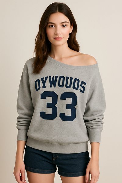 Machetta Women's Gray Oywouos 33 Printed Boat Neck New Season Sweatshirt