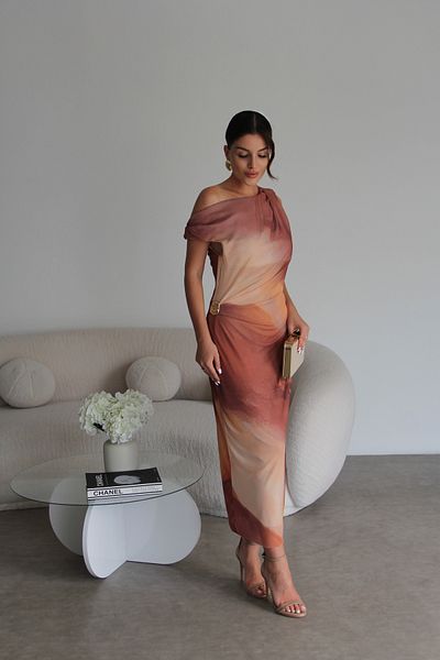 Julidress Gold Accessory Detailed Patterned Lined Premium Tulle Dress