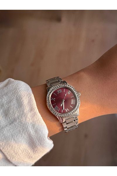 Vola Collection Patek Women's Watch with Silver Band with Burgundy Dial - 44