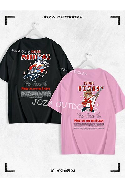 Jobia Outdoors Mordecai Rigby Back Back Printed Lover - Friend Couple Combination Oversize Colorful Tshirt Set of 2