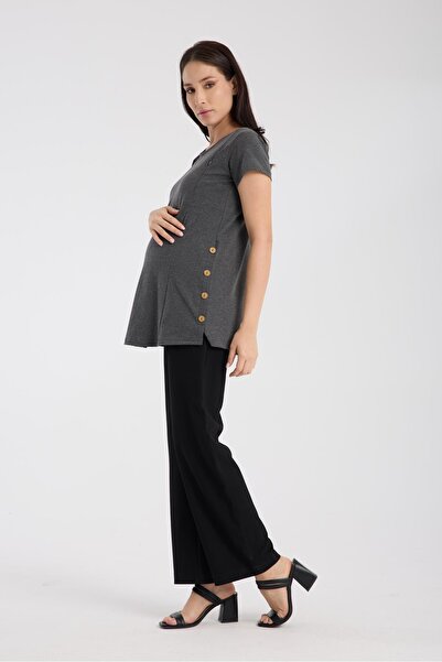 LİYACA Pregnant T-Shirt with Easy Breastfeeding Feature and Hidden Zipper