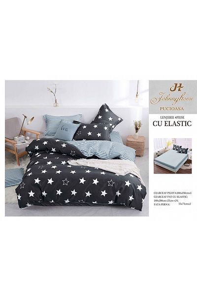 FIONNA.RO Satin Cotton Bed Linen With Elastic - White Stars
