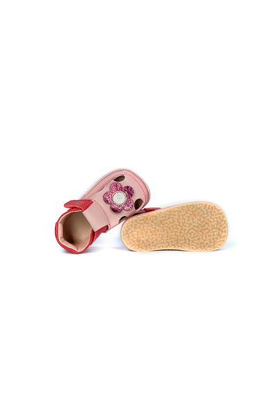 tega shoes Barefoot Flower children's sandals, First steps, natural leather, Red/Pink