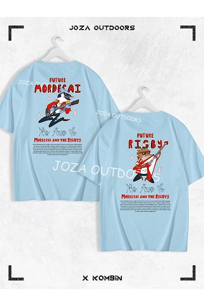 Joza Outdoors Mordecai Rigby Back Back Printed Lover - Friend Couple Combination Oversize Colorful Tshirt Set of 2