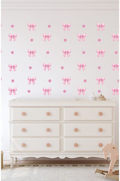 Sim Tasarım Pink Color Soft Ribbon Children's Room Decorative Wall Sticker Set