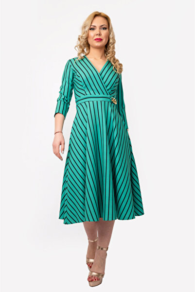 OEM Ilinca Women's Dress - Green, With Pockets and Black Stripes - S(36)