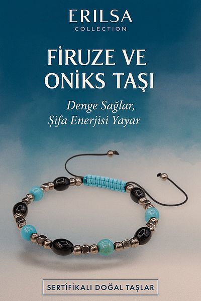 Erilsa Certified Turquoise and Onyx Stone Bracelet – Special Design with Balancing Healing Energy