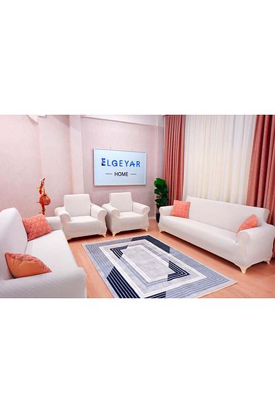 elgeyar Jacquard Sofa Cover Set Basket Pattern 3+3+1+1 - Cream