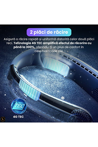 CR LUMI AND GABI Ventilator de gât ultraportabil cu plăci reci, răcire 3D la 720°, 3 viteze, 4 zone de ventilație, baterie 4