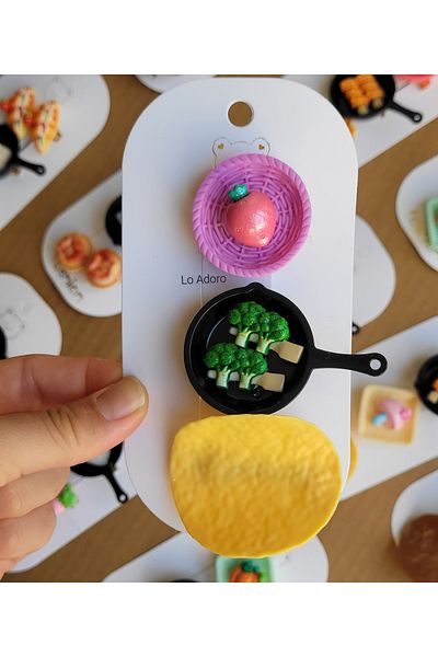 LO ADORO 3 Pieces Gastronomy Masterchef Buckle Chips Buckle Pan Basket Fun Buckles