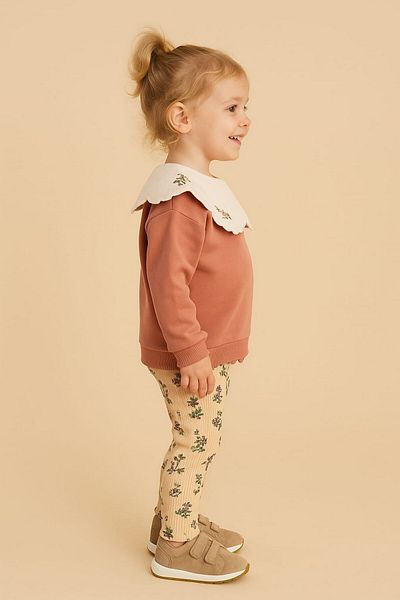 dinamik çocuk Girl's Collar Detailed 2-Piece Set Top-Top Seasonal Long Sleeve 2-3-4-5-6 Years Old