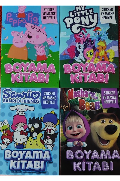 ada çanta kırtasiye 4 adet stickerli boyama kitabı (peppapig/my little pony/s...