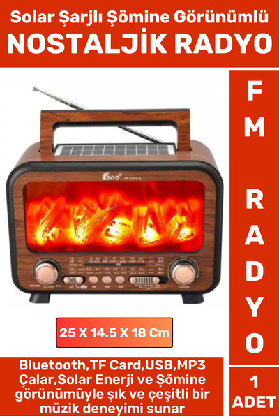 HALL BREATHE Solar Şarjlı Dekoratif Bluetooth Radyo, Şömine Görünüm, Nostalji...
