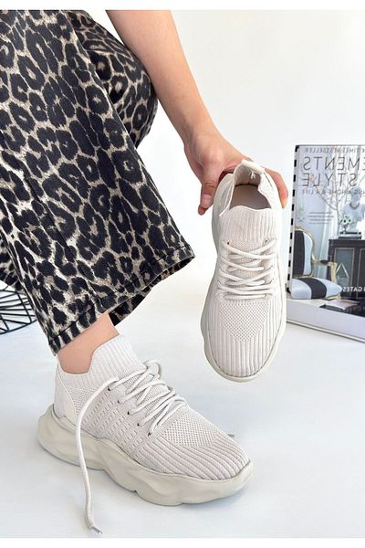 Zerenyus Henta Premium Beige Knitwear Lace-Up Sports Shoes