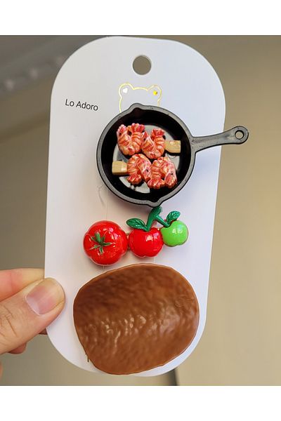 LO ADORO 3 Pieces Gastronomy Masterchef Buckle Chips Buckle Pan Basket Fun Buckles