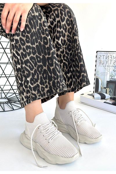 Zerenyus Henta Premium Beige Knitwear Lace-Up Sports Shoes