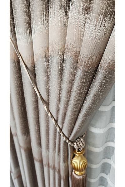 Yuka Panel Background Curtain Mink Brown Single Wing 1/3 Tight Pleated Luxury Series Heavy Weight