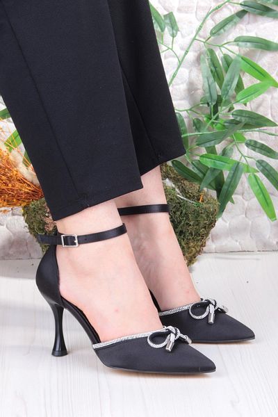 fort 35695 Satin Bow Piping Stone Heeled Evening Dress Shoes Women's Shoes