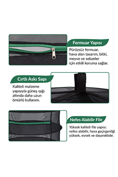 ULZKA Lüx 3 Katlı Yeşil Fermuarlı Meyve Sebze Kurutma Filesi | Meyve Sebze Doğal Kurutma Sepeti