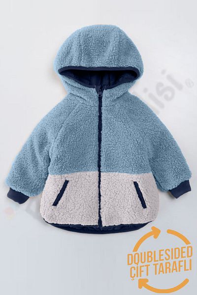 Ofislot Double Sided Plush Fur Inflatable Zipper Pocket Snow Hooded Winter Baby Boy Coat Children's Coat