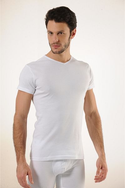 Hmd Men's 100% Cotton Rib 3-Piece V-Neck T-Shirt Undershirt Set Gray White Black