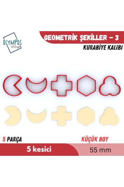 Olympos Atölye Geometric 3 |   Small Size |   55mm |   5 Pieces |   Cookies - Sugar Dough - Play Dough Mold Set