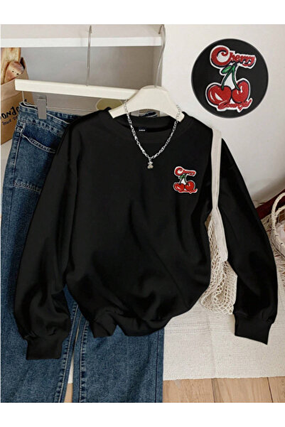 Framgan Унисекс дамска/мъжка Y2K червена качулка с принт на череши, черна пам...