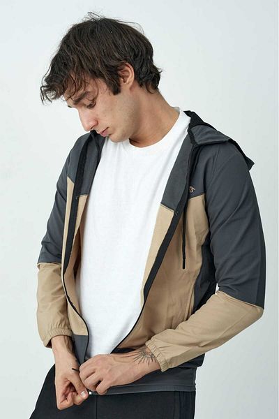 Cramp Spor Men's Outdoor Windbreaker Jacket with Fixed Hood Pockets Zipper