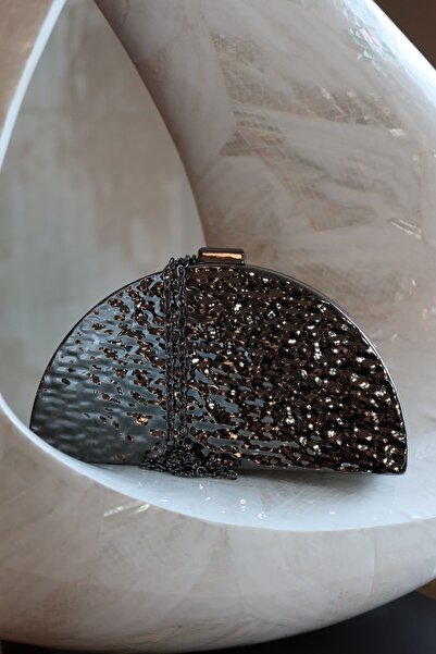 Moom Bag Women's Black Metal Patterned Chain Shoulder Bag