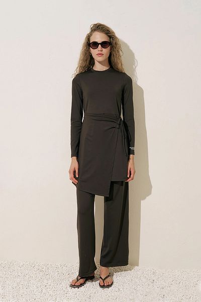 Manuka Envelope Skirted Swimsuit Dress Brown