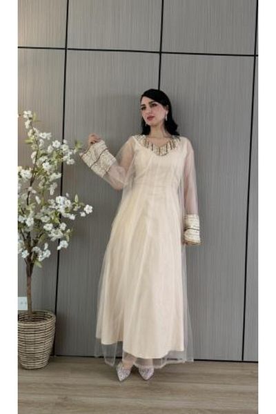 HOOR AL-YASMEEN Hand-embroidered stretch taffeta dress