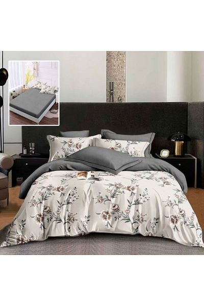 Ralex Double Bed Set Finet Cotton 6 Pieces with Mattress Cover, Gray, Pucioasa MIA