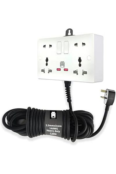 HASSAN Extension Double Universal Socket with Heavy Duty Power Cord (5m)