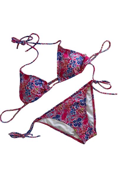 hazelin Set de bikini triunghi cu șnur pentru femei, roz, cu model de flori HZL25S-LC5005