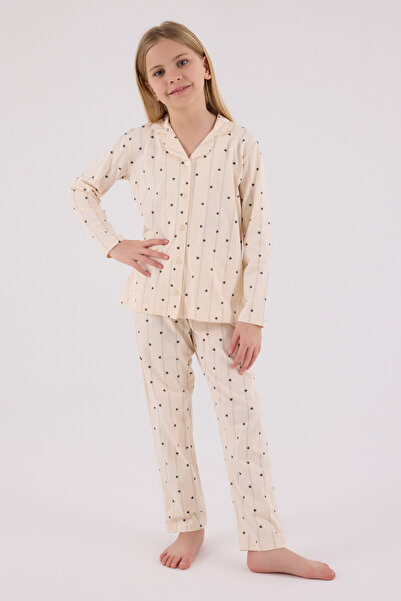 Arnetta Girl's Cream Shirt Pajama Set