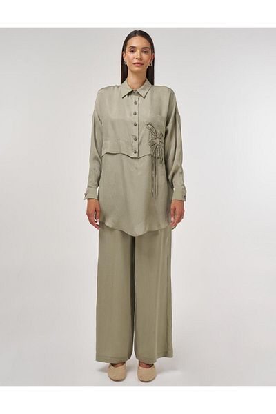 Kayra Embroidered Lyocell Double Suit Mildew Green