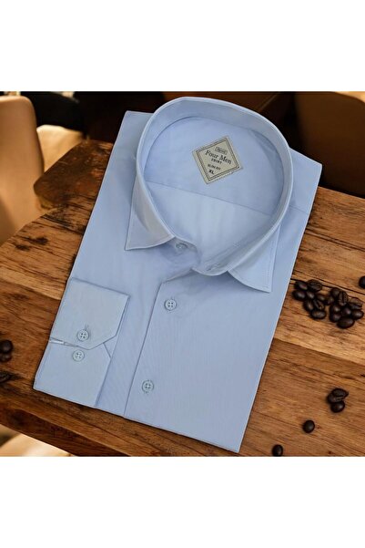 EREN STYLE Κλασικό λινό 100% βαμβακερό μακρυμάνικο μπλε πουκάμισο (κανονική ε...