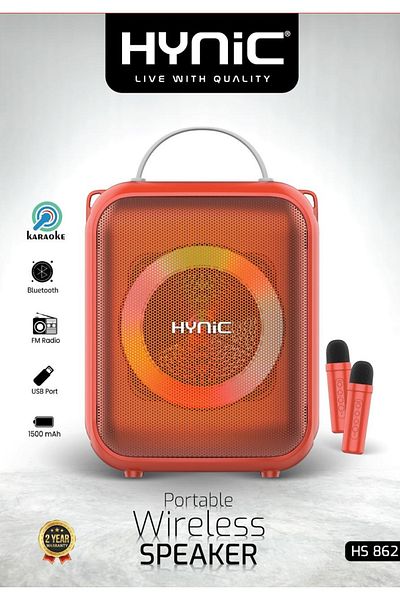 HYNIC HS862 Double Mic Portable Bluetooth Speaker 20W | 18000 PMPO | FM, USB, Remote Control, 3000mAh