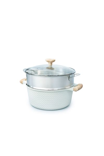 VAV GET 28 CM Deep Casserole with Lid + Steamer – Lattice Series Ceramic Non-Stick, Induction Ready