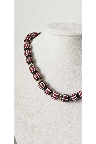 Lunaterra Doğaltaş Afrika Chevron Cam Boncuk Kolye