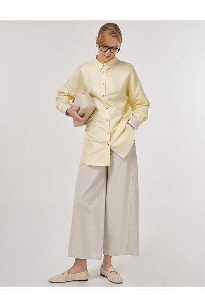 KYR Fabric Garnished Jacquard Tunic Light Yellow