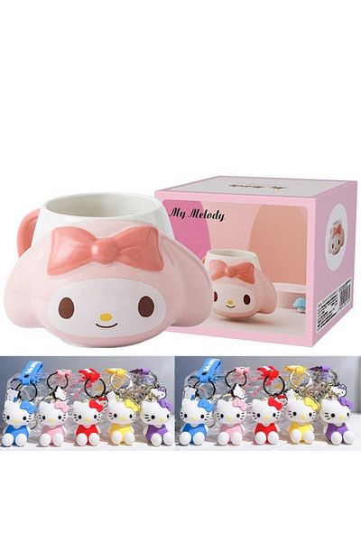 Wolawood Special Production My Melody Designed Porcelain Mug Cup Keychain Gift Cute Set Boxed Set of 2