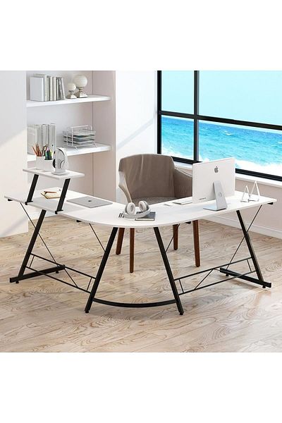 Generic L-Shaped Gaming Table, Home Gaming Desk, Writing Workstation,Corner Computer Table 129x46x74cm White