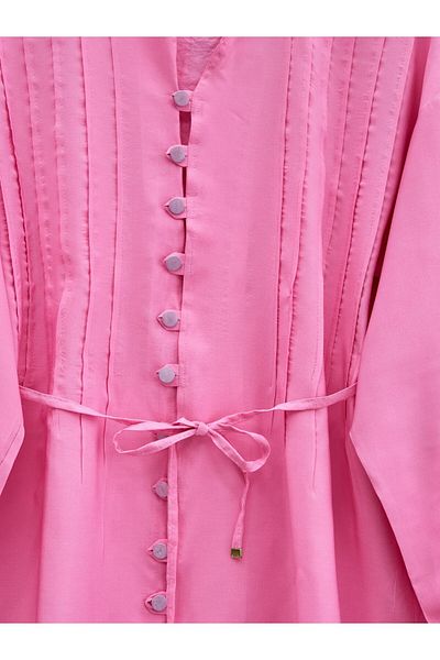 Modamorfo Buttoned V-Neck Tunic Trousers Set with Sleeves - Pink